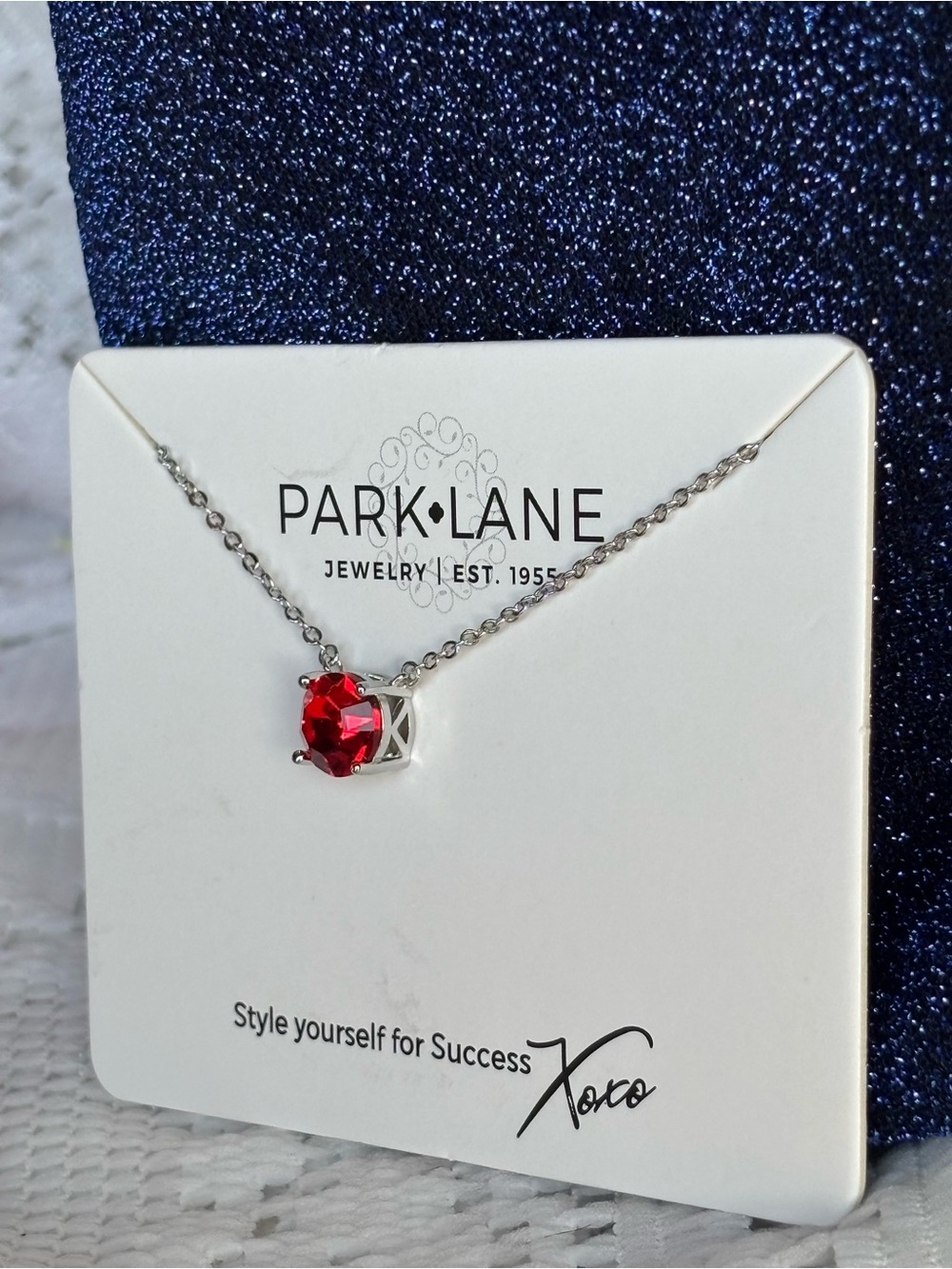 Park Lane Impression Red Crystal Solitaire Necklace Silver Setting Dainty Chain - Picture 3 of 9